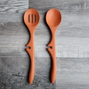 Rachel Ray Lazy Slotted Spoon Lazy Spoon Notched Ladle Set Orange Silicone